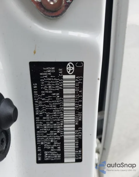 2022 Toyota Corolla Le z USA, uszkodzony, nr VIN 5YFEPMAE8NP363372